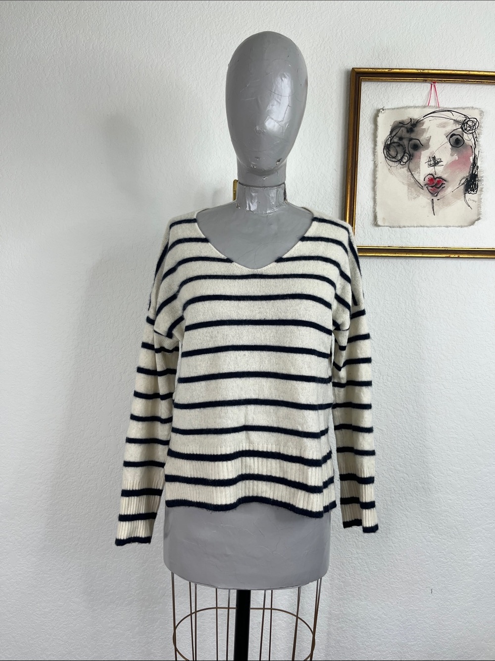 Vineyard Vines Seaspun Cashmere V Neck Striped Sweater